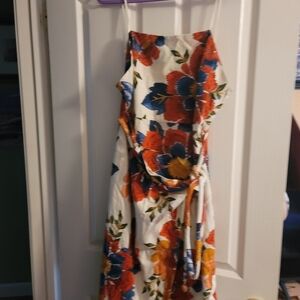 FARM Rio Asymmetrical Dress with Red and Blue Floral Design